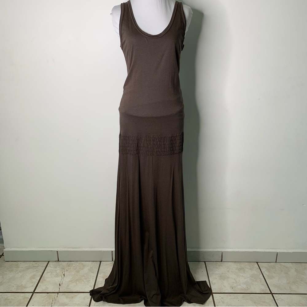 Enza Costa Women's Brown Sleeveless Scoop Neck Cotton Maxi Dress Size Large